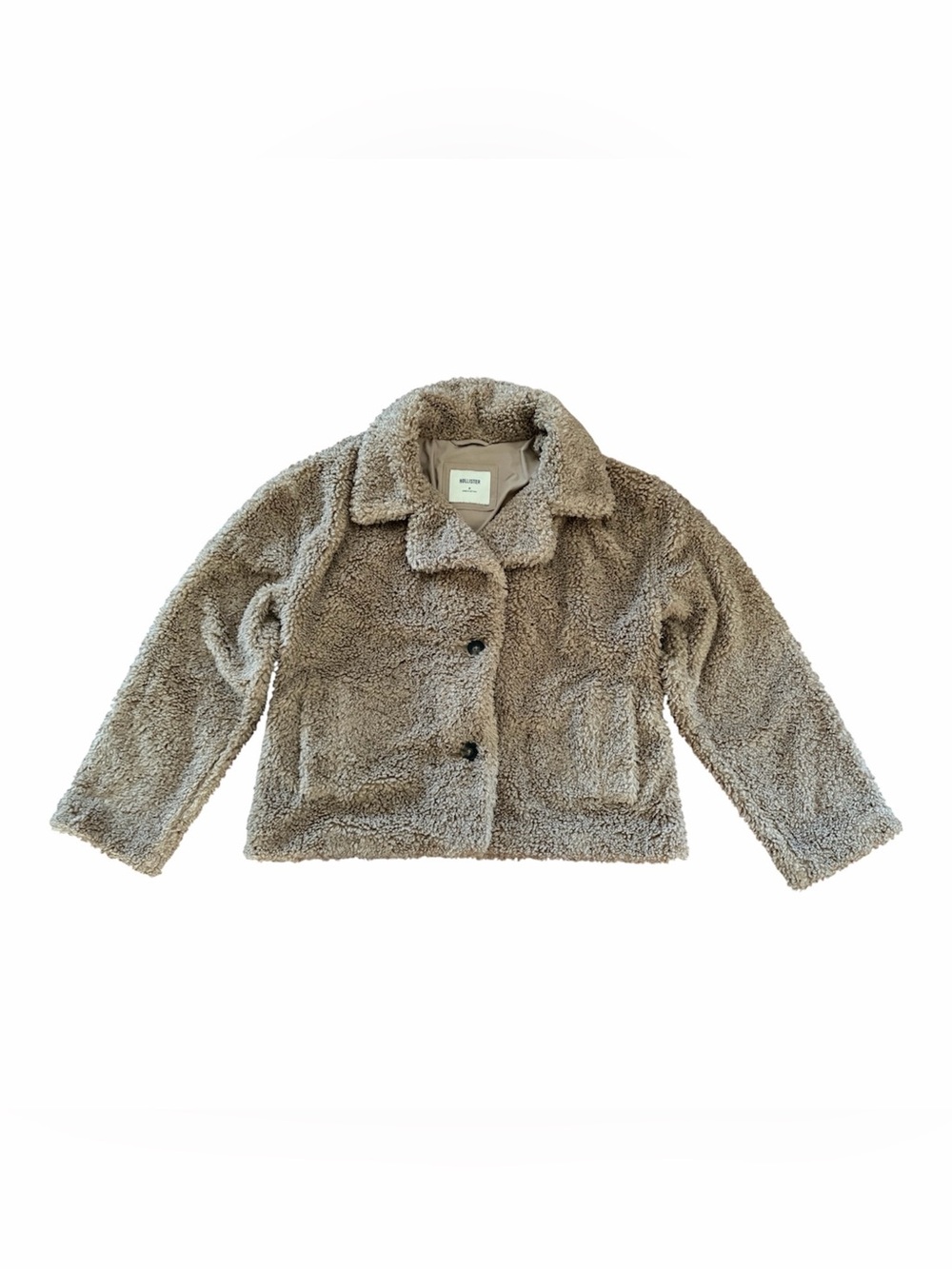 Hollister Women’s Size Medium Sherpa Jacket in Taupe Brown Button Front Coat